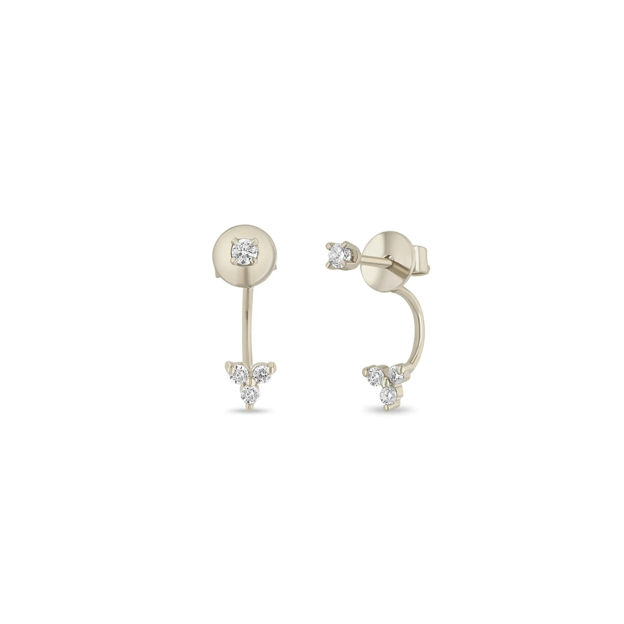 14k Diamond Stud with Diamond Trio Jacket Earring