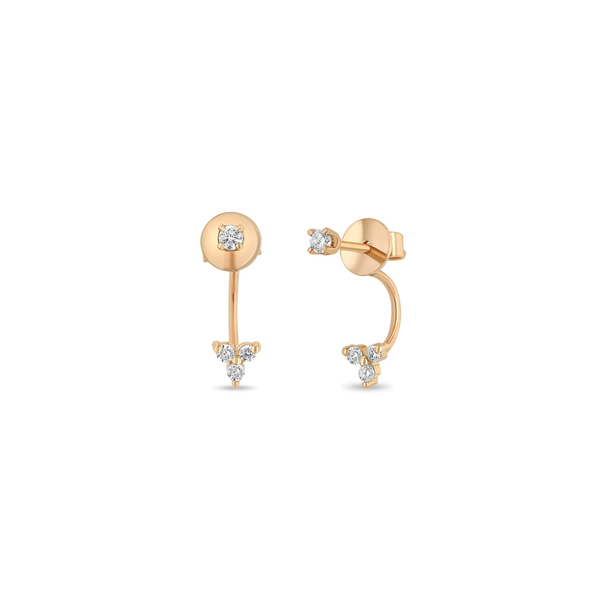 14k Diamond Stud with Diamond Trio Jacket Earring