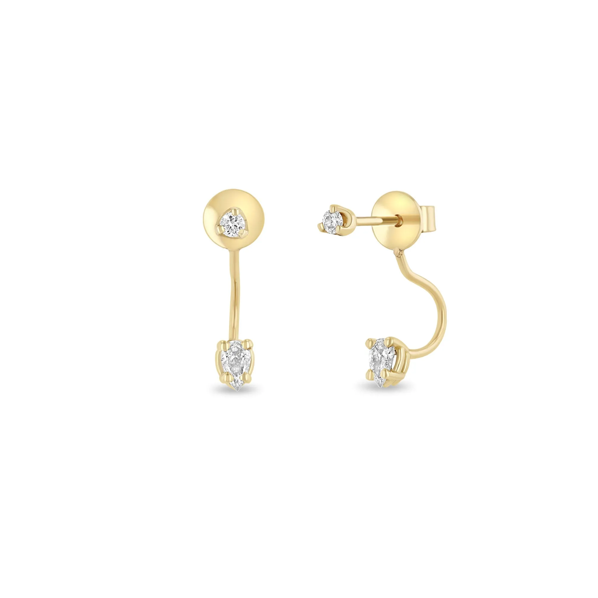 14k Diamond Stud with Pear Diamond Jacket Earring