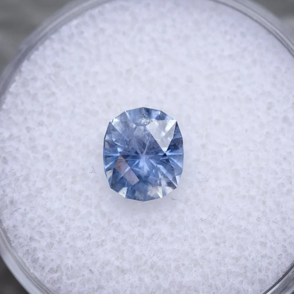 1.68CT PRECISION CUT ELONGATED FANCY CUSHION MONTANA SAPPHIRE, CEYLON CORNFLOWER BLUE, 7.2X6X4.1MM