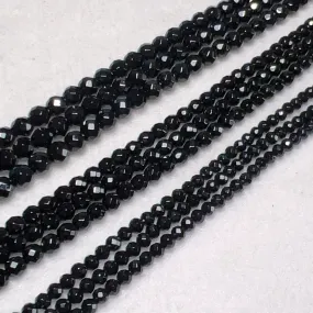 3mm 4mm 5mm Heated Black Onyx Faceted Round Bead Strands for DIY Jewelry Project