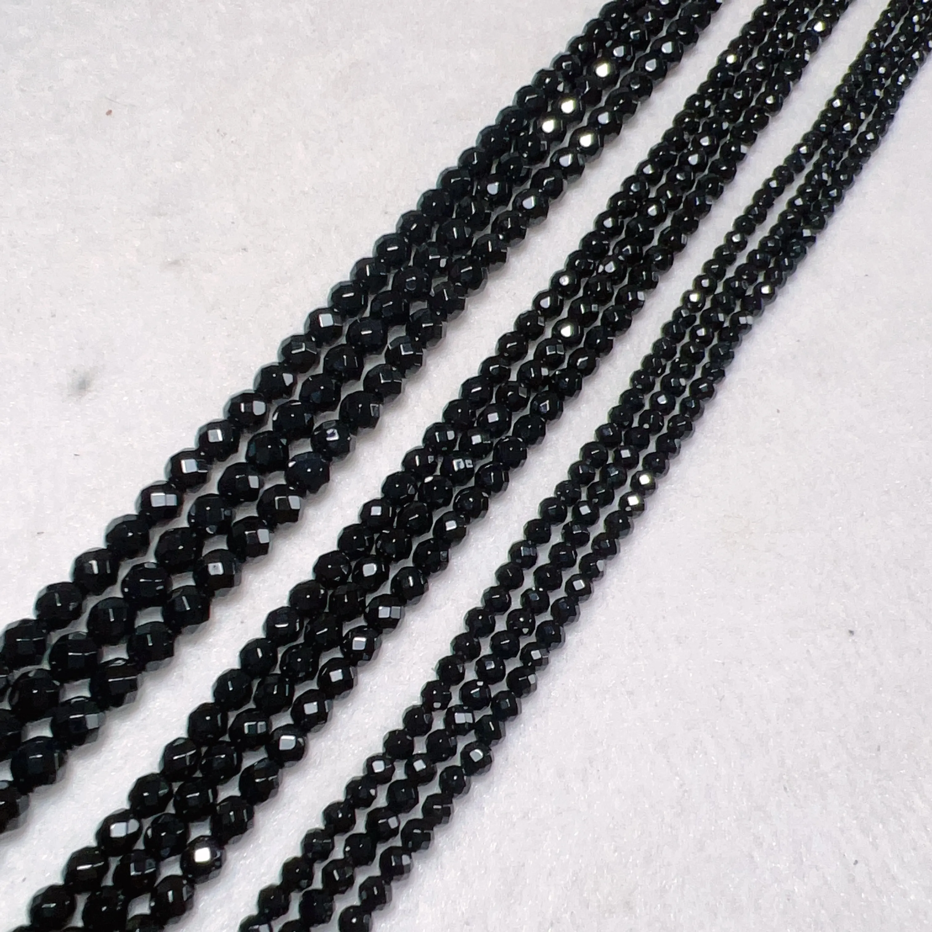 3mm 4mm 5mm Heated Black Onyx Faceted Round Bead Strands for DIY Jewelry Project