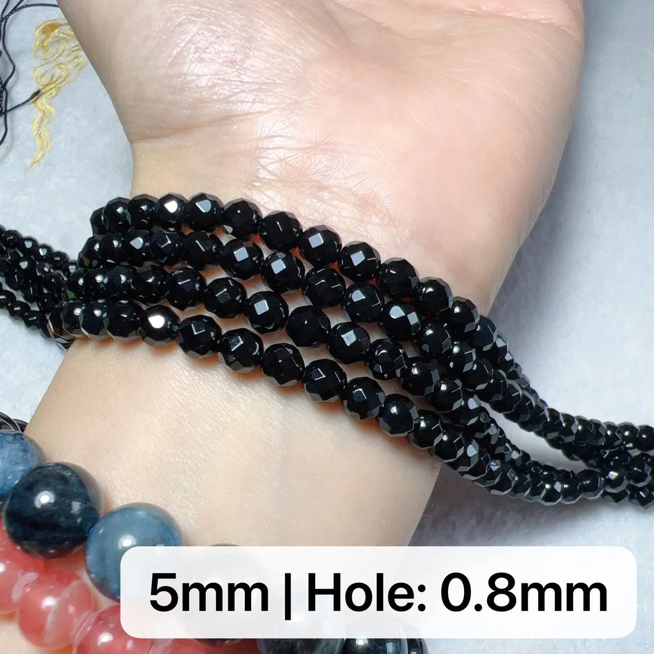 3mm 4mm 5mm Heated Black Onyx Faceted Round Bead Strands for DIY Jewelry Project