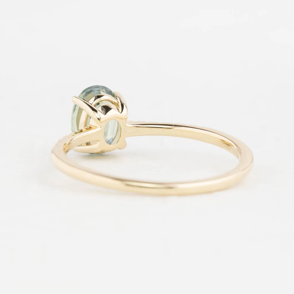 Audrey Ring 1.25ct Light Blue Green Montana Sapphire, 14K Yellow Gold (One of a kind)