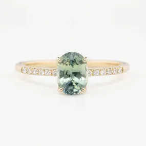 Audrey Ring 1.25ct Light Blue Green Montana Sapphire, 14K Yellow Gold (One of a kind)