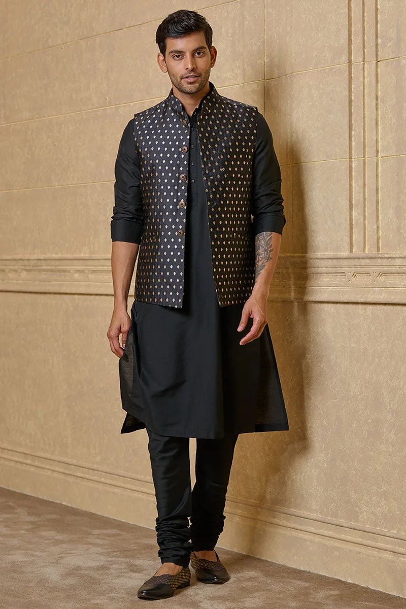 Black Zari Brocade Kurta Bundi Set