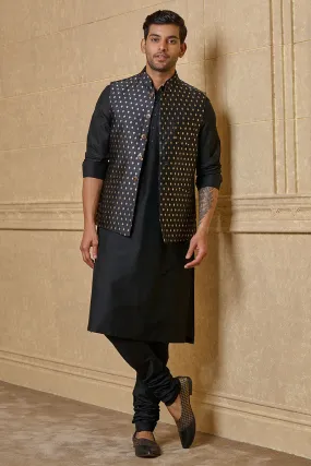 Black Zari Brocade Kurta Bundi Set