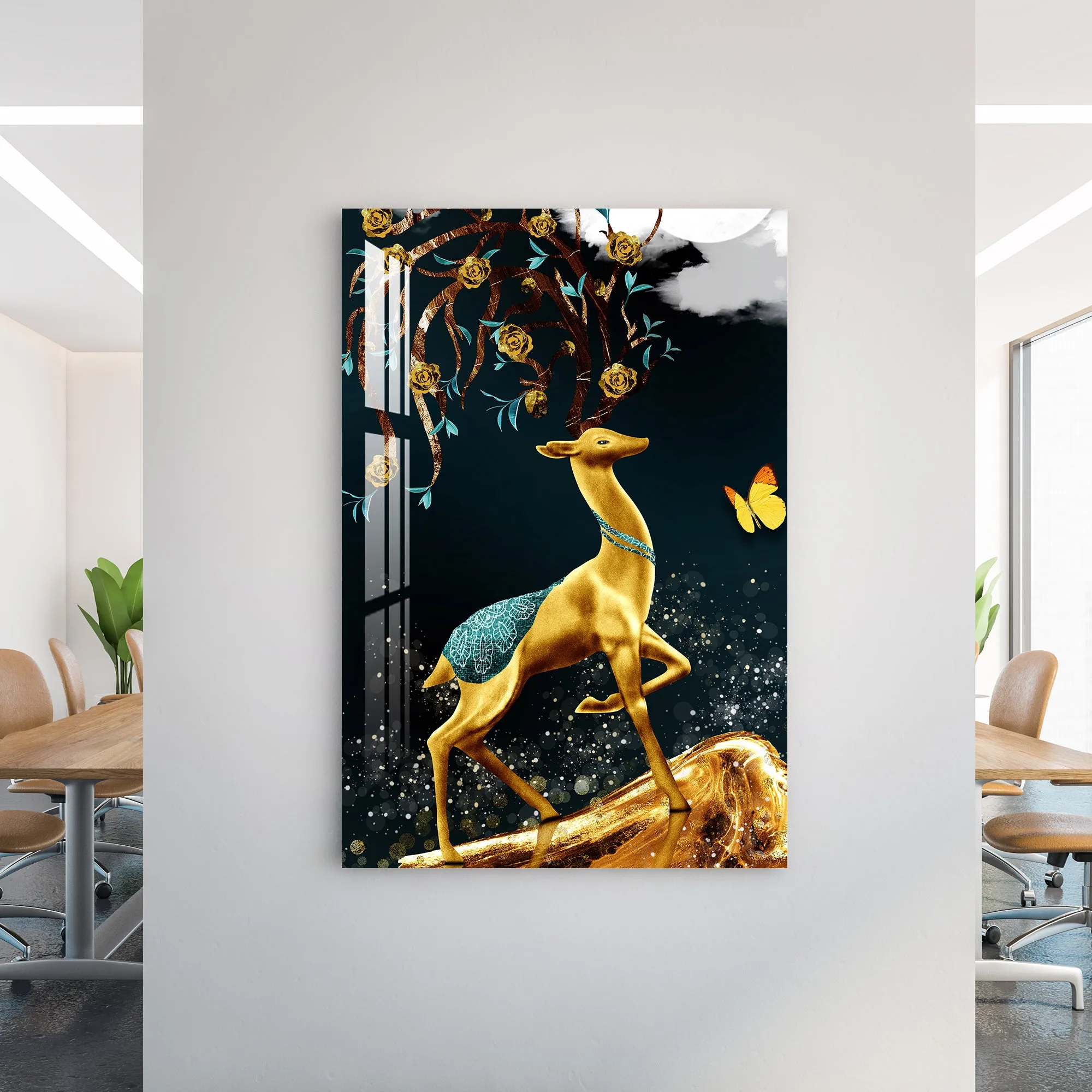 Boasting Golden Deer Acrylic Wall Art