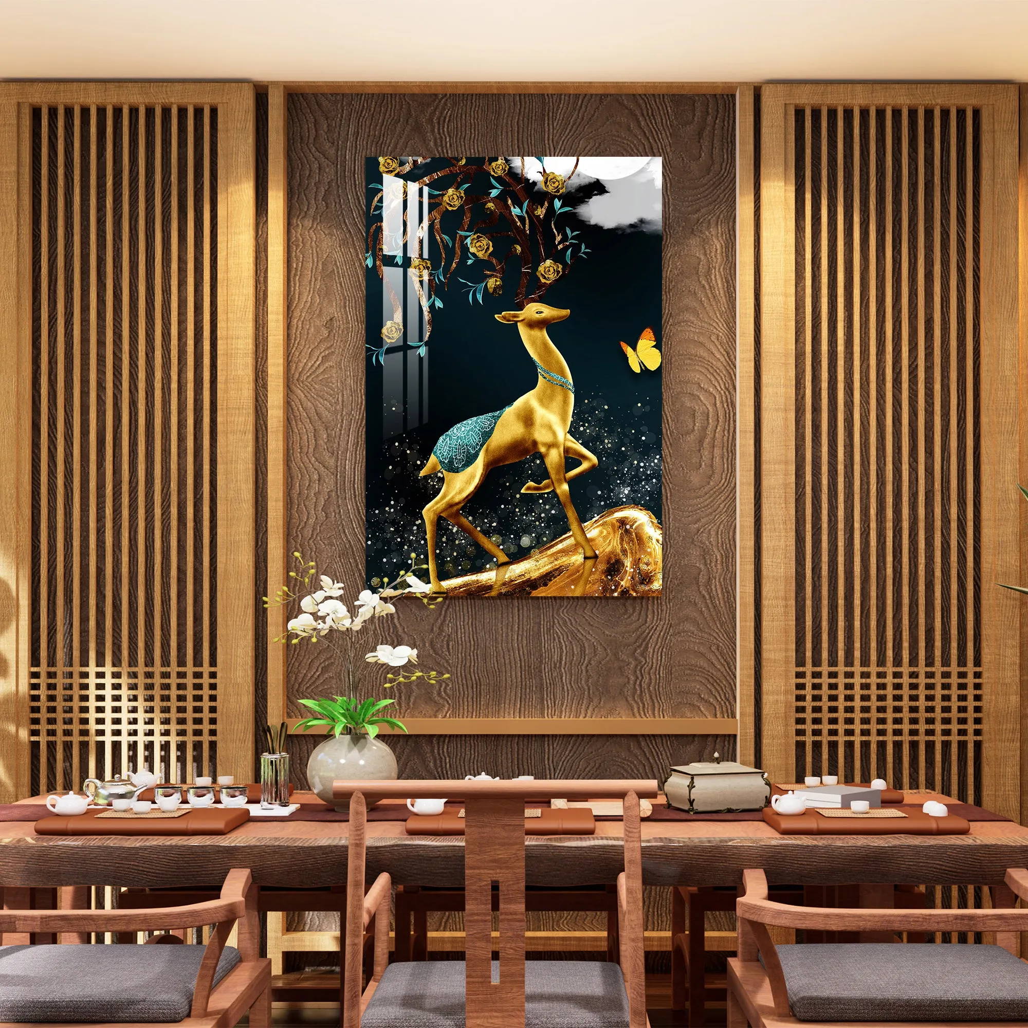 Boasting Golden Deer Acrylic Wall Art