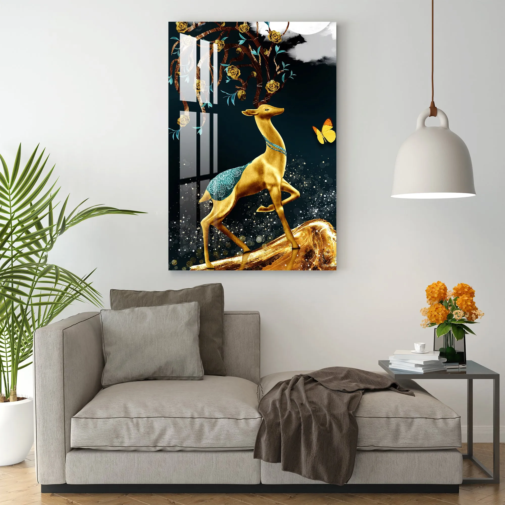 Boasting Golden Deer Acrylic Wall Art