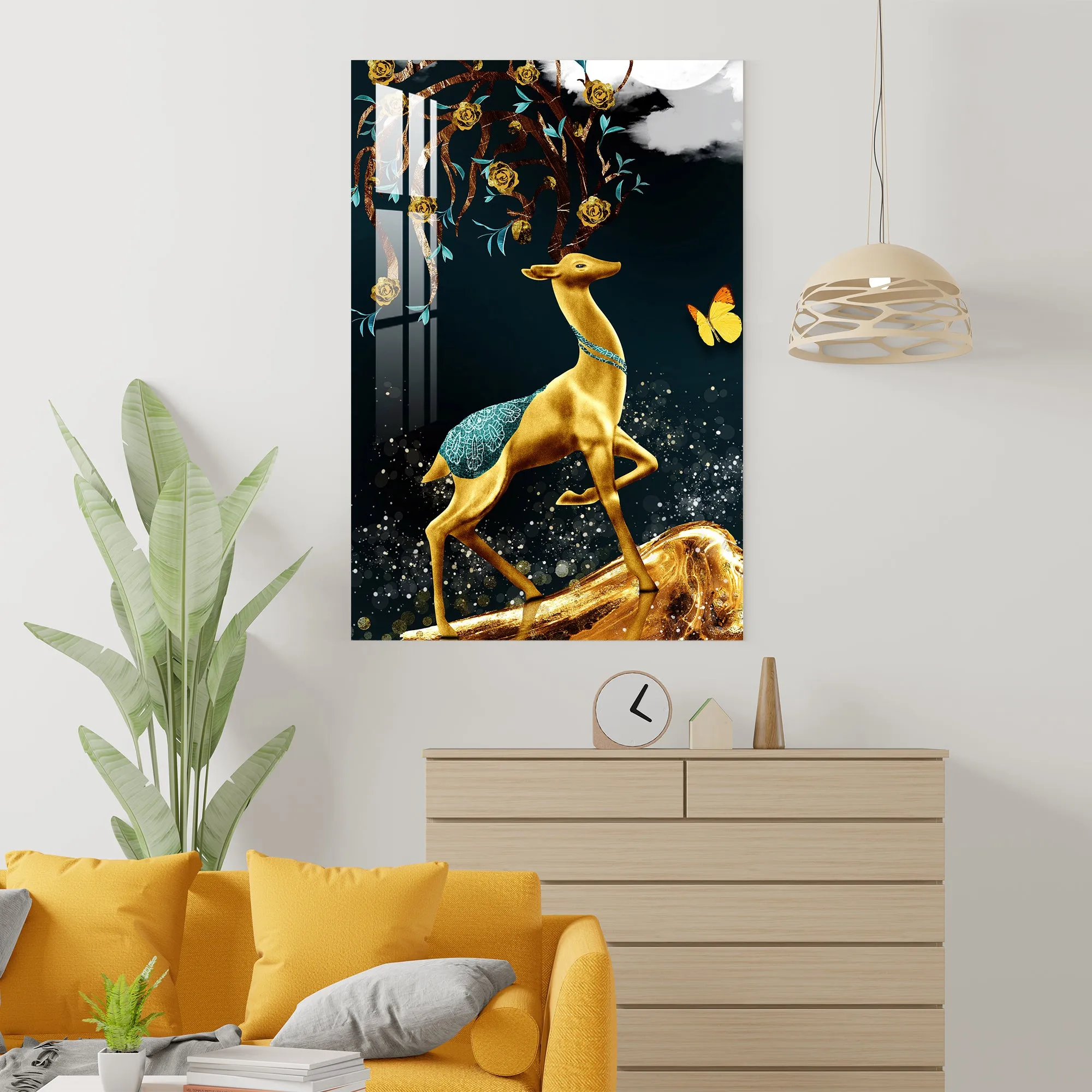 Boasting Golden Deer Acrylic Wall Art