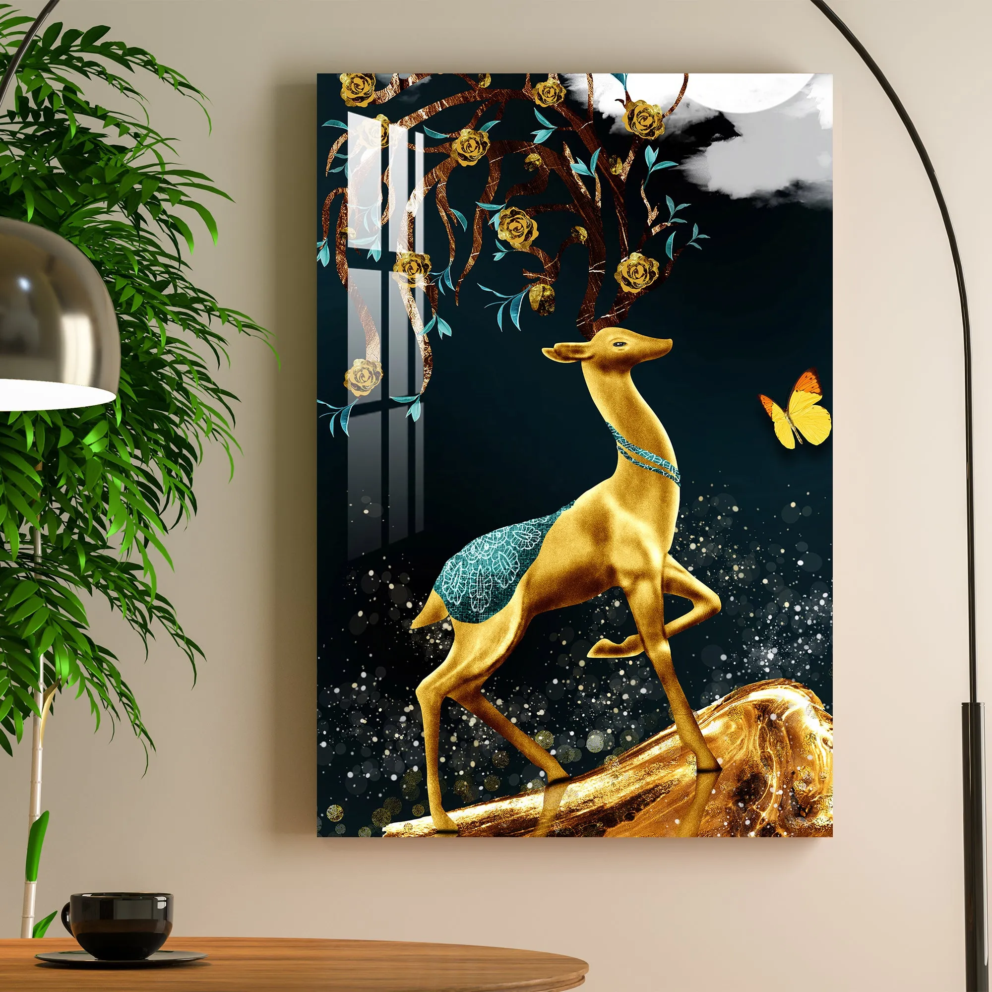 Boasting Golden Deer Acrylic Wall Art