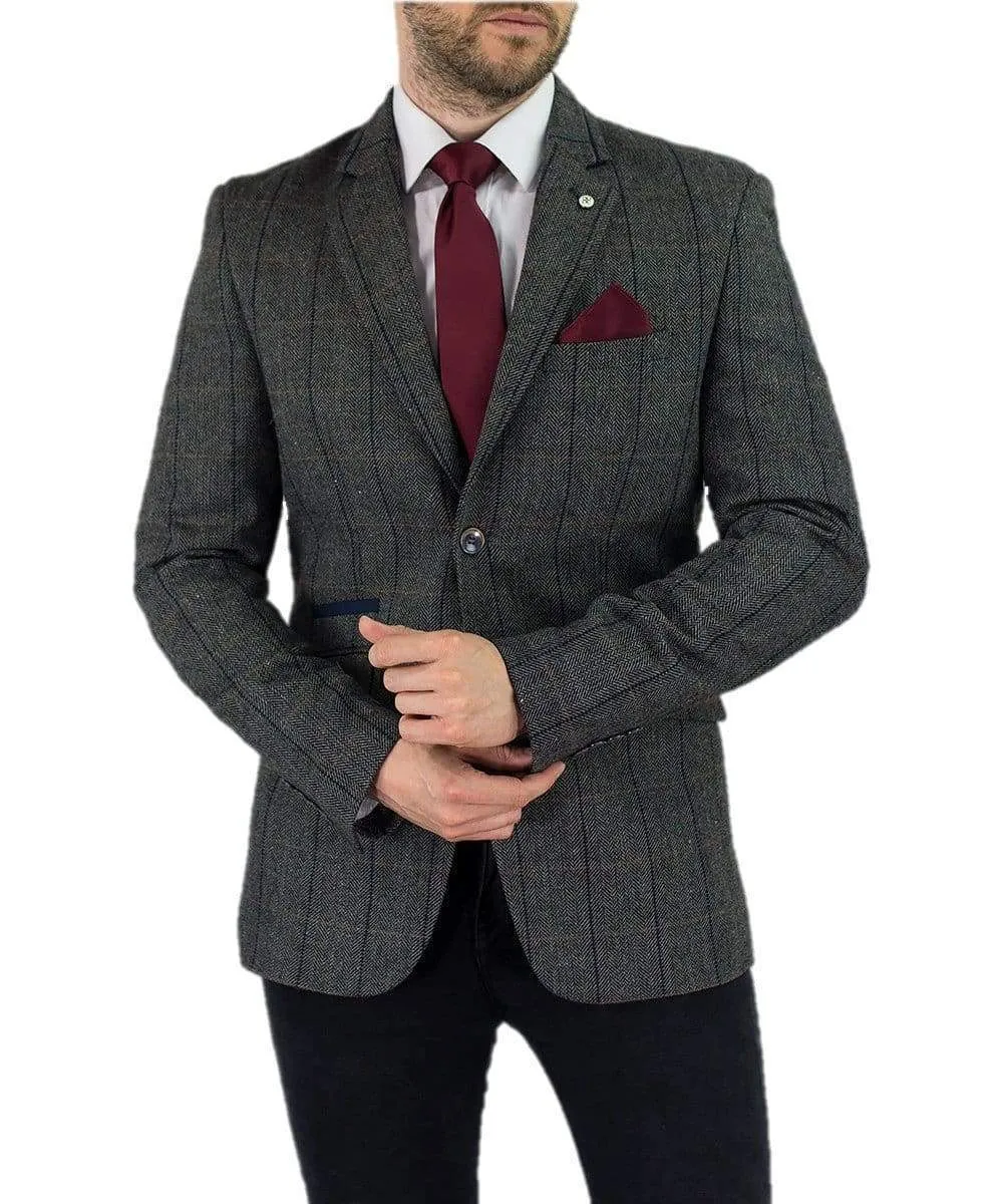 Cavani Albert Men's Grey Sim Fit Tweed Style Jacket