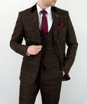 Cavani Tommy Brown Slim Fit Tweed Blazer