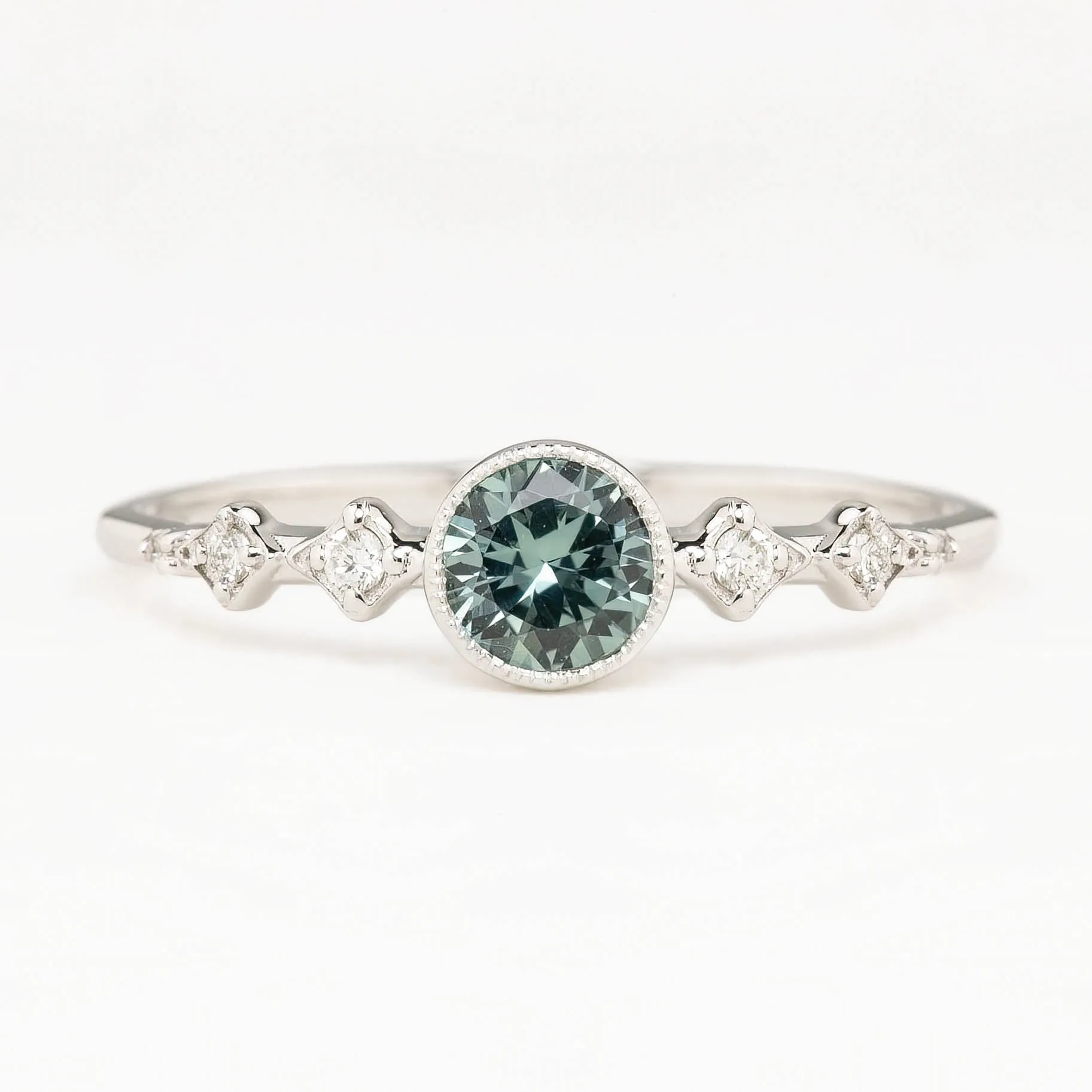 Celeste Ring 4.75mm 0.50ct Green Queensland Sapphire Ring, 14k White Gold