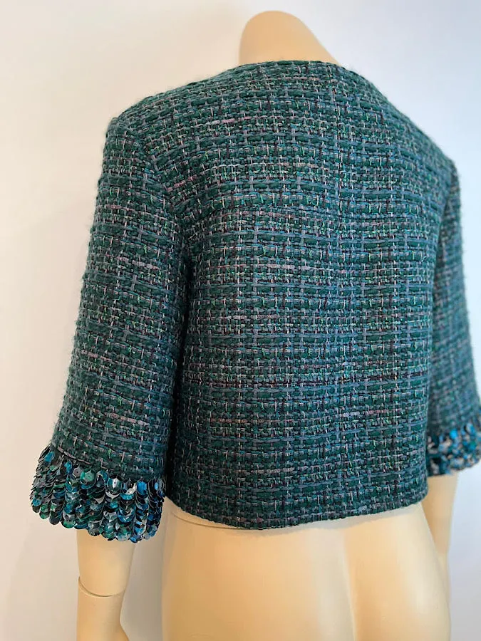 Chanel 12A 2012 Fall Tweed Sequin Green Jacket FR 34 US 2