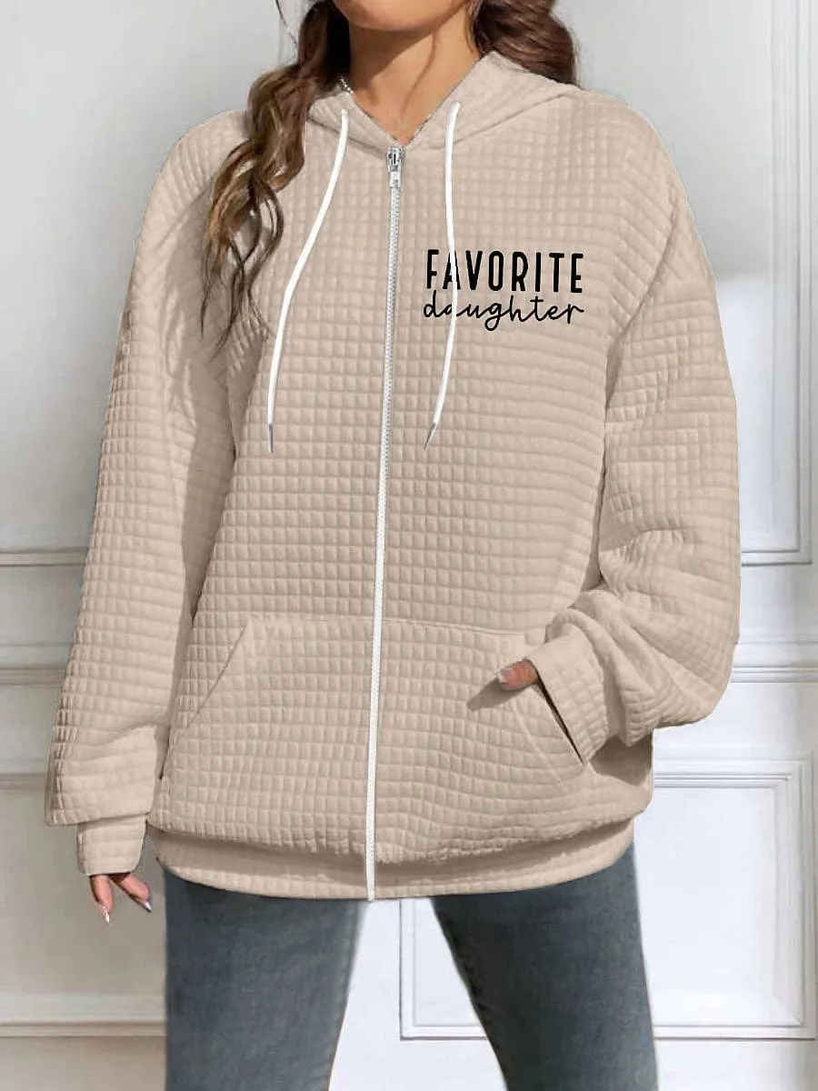 Chic White Letter Print Hoodied Jacket for Women