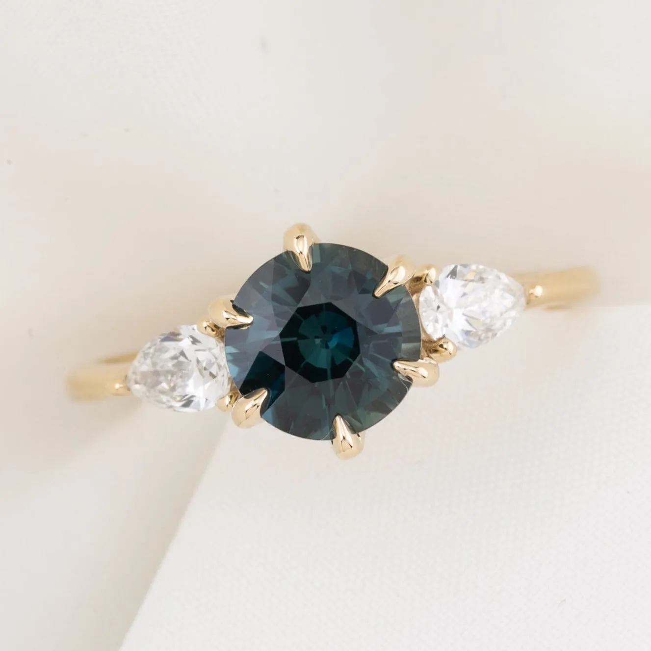 Claire Ring 1.55ct Teal Blue Australian Sapphire, 14k Yellow Gold (One of a kind)