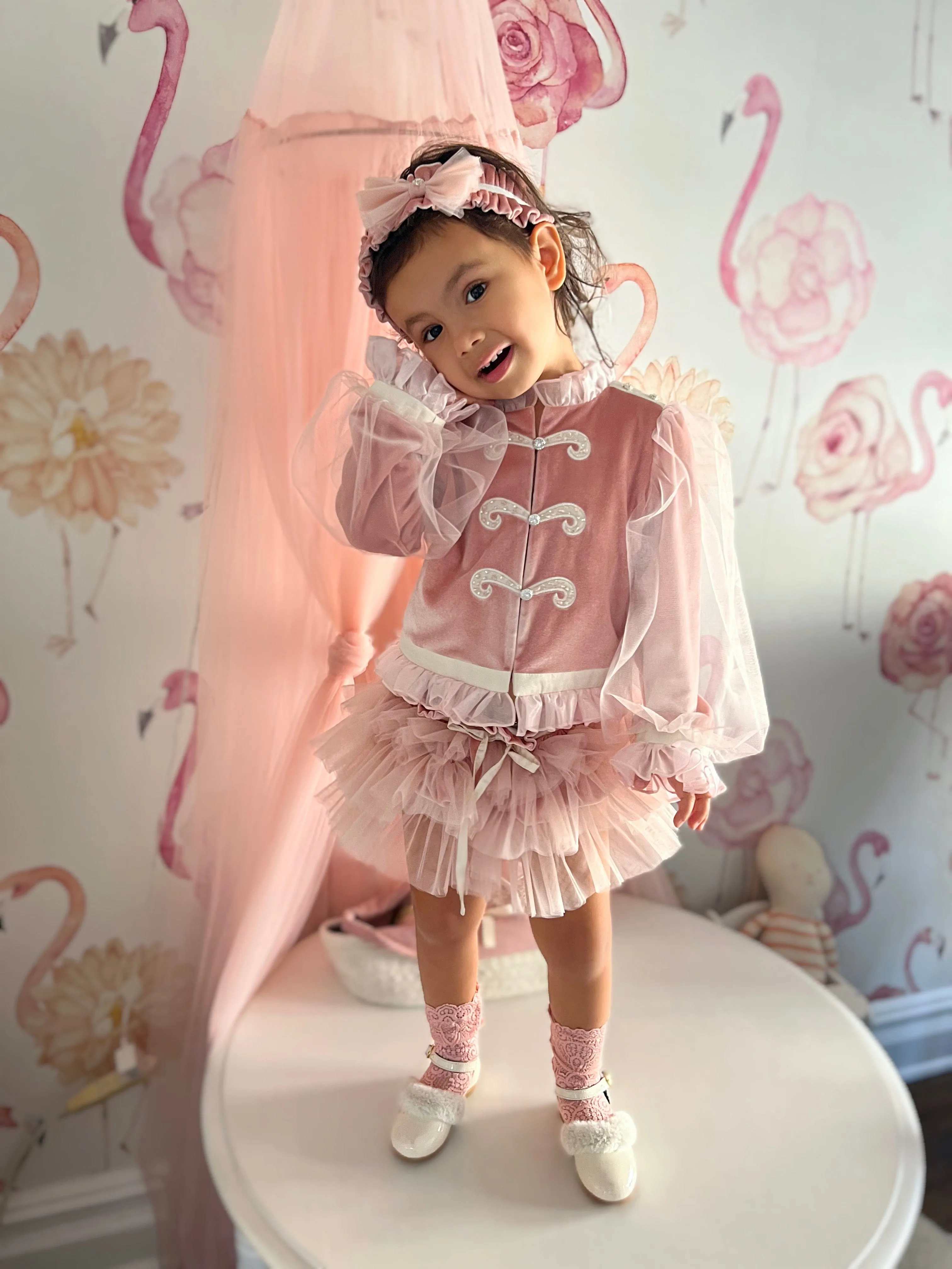 Clara Pink Velour Jacket and Bloomers Set