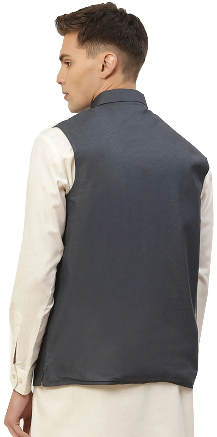 Classic Formal Nehru Jacket for Men with Mandarin Collar in Cotton (Blue)