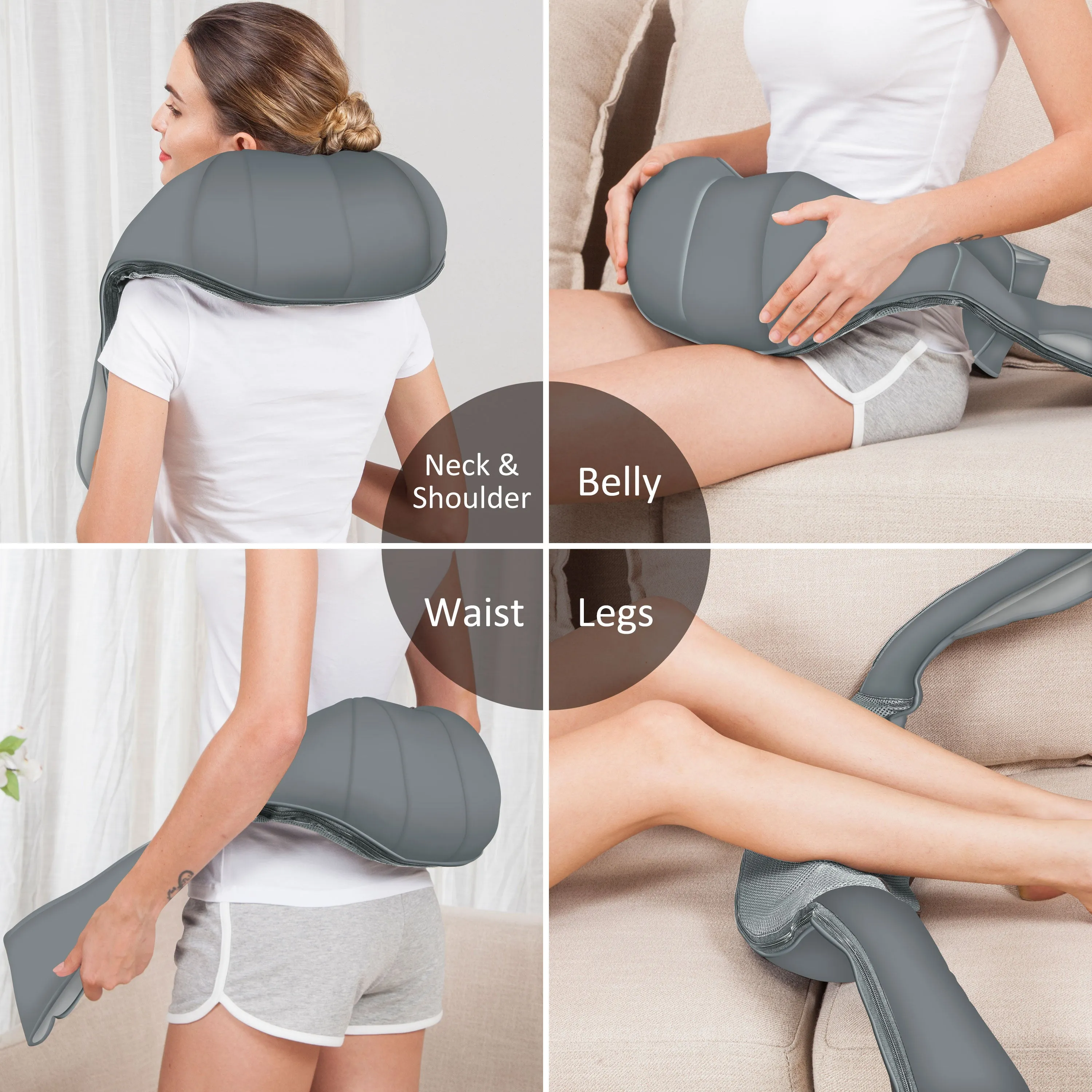 Cordless Neck Back Massager - Shiatsu Neck and Shoulder Massager with Heat (Grey) --632NC-G