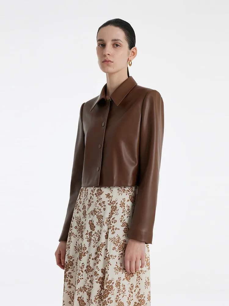 Eco-Friendly Leather Lapel Women Crop Jacket