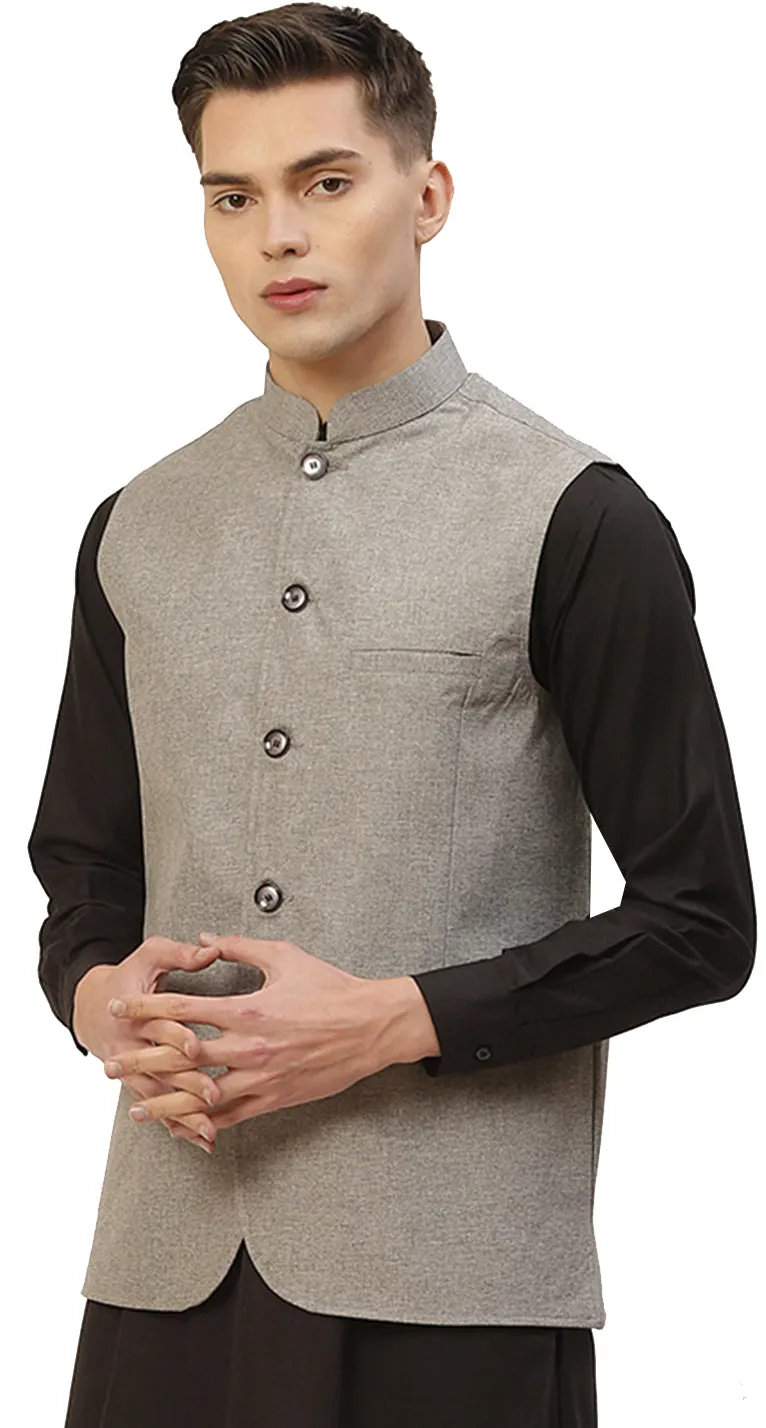 Elegant Solid Color Modi Jacket for Men in Cotton (Grey)