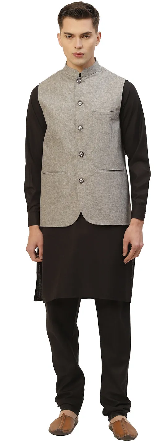 Elegant Solid Color Modi Jacket for Men in Cotton (Grey)