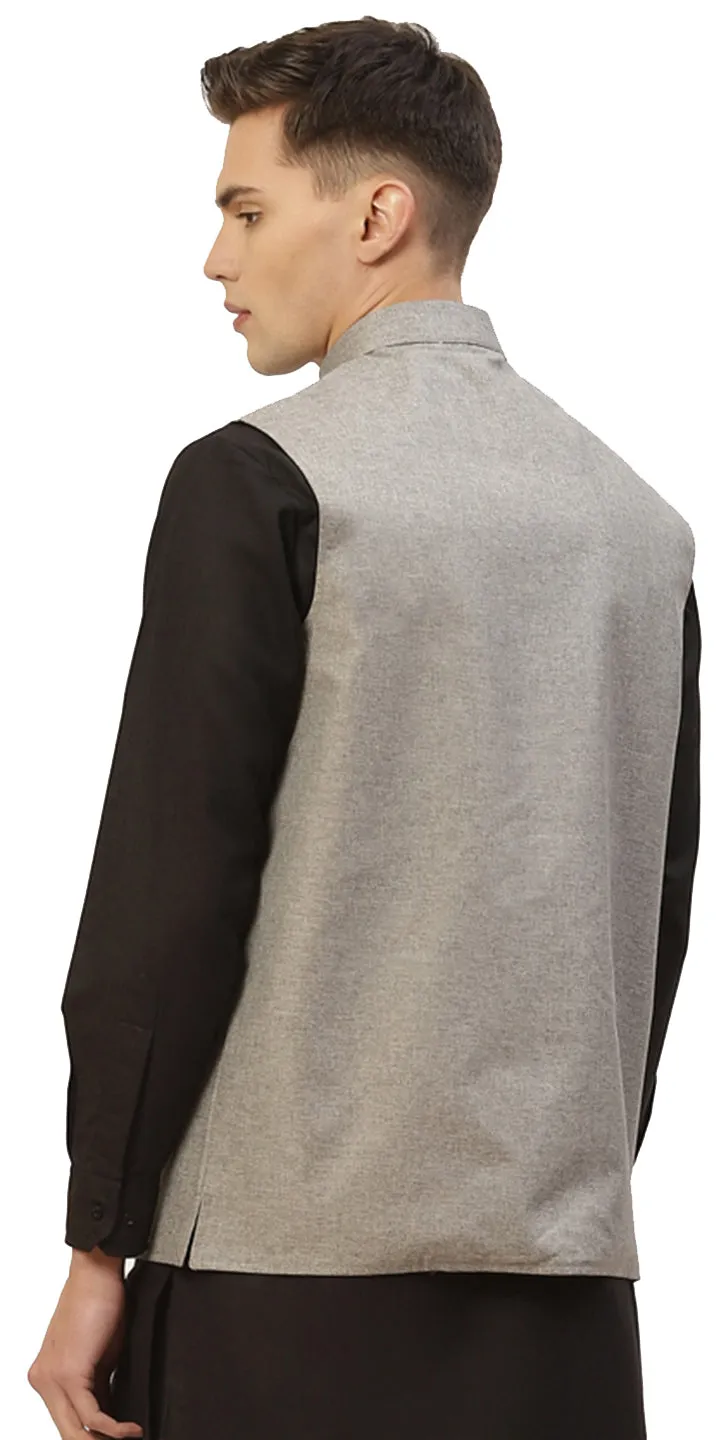 Elegant Solid Color Modi Jacket for Men in Cotton (Grey)