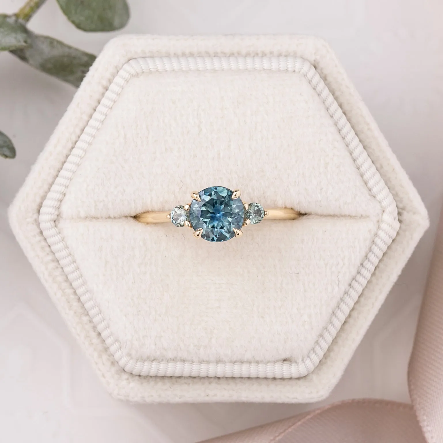 Emilie Grand Ring 1.19ct Teal Blue Montana Sapphire, 14k Yellow Gold (One of a kind)