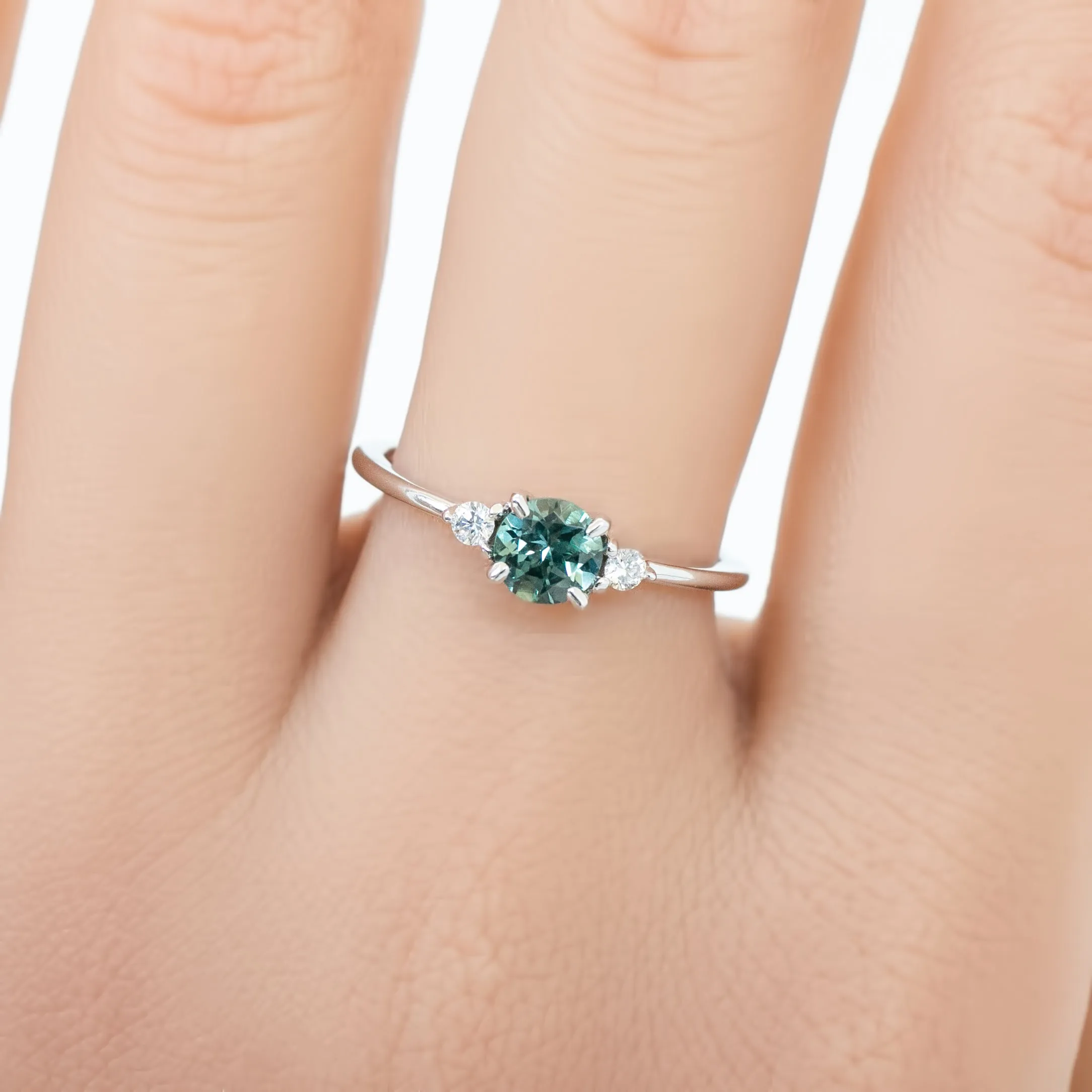 Emilie Ring 5mm 0.60ct Green Montana Sapphire 14K White Gold