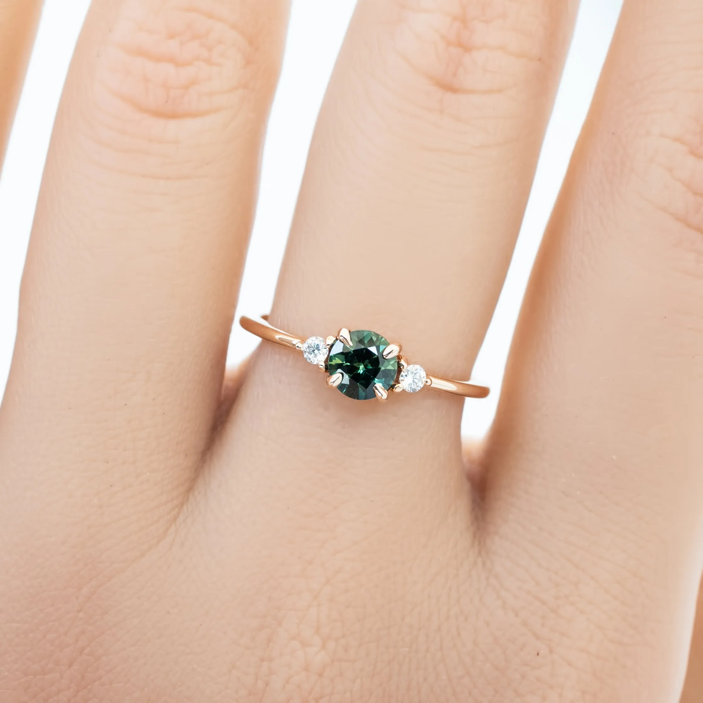 Emilie Ring 5mm 0.60ct Green Queensland Sapphire 14K Rose Gold