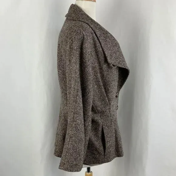 Escada Brown Tweed jacket silk print top/ brown slacks