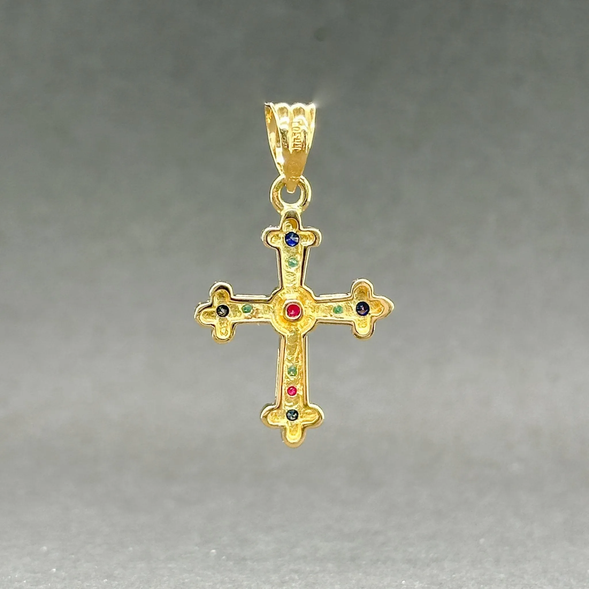 Estate 18K Y Gold 0.15ctw Sapphire, Ruby & Emerald Cross Pendant