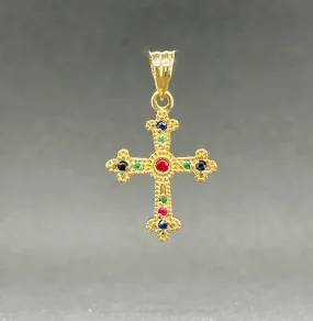 Estate 18K Y Gold 0.15ctw Sapphire, Ruby & Emerald Cross Pendant