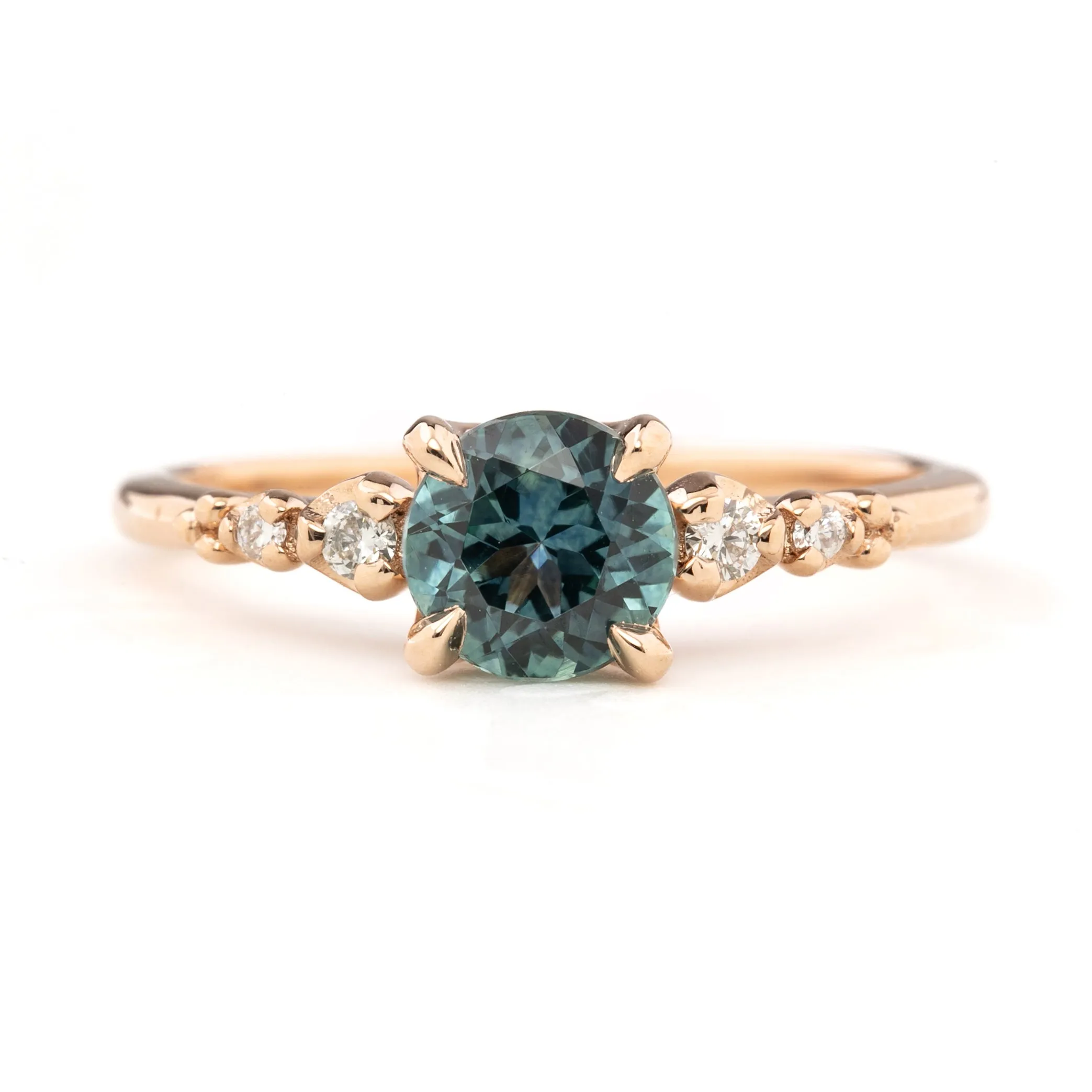 Estel Luxe Ring 1.11ct Teal Blue Green Montana Sapphire, 14k Rose Gold (One of a Kind)