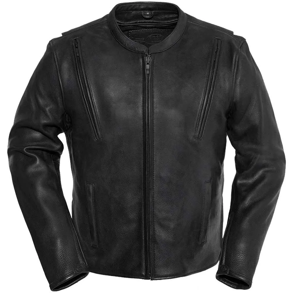 First Mfg Mens Revolt Vented Leather Motorcycle Jacket Size LARGE - Final Sale Ships Same Day