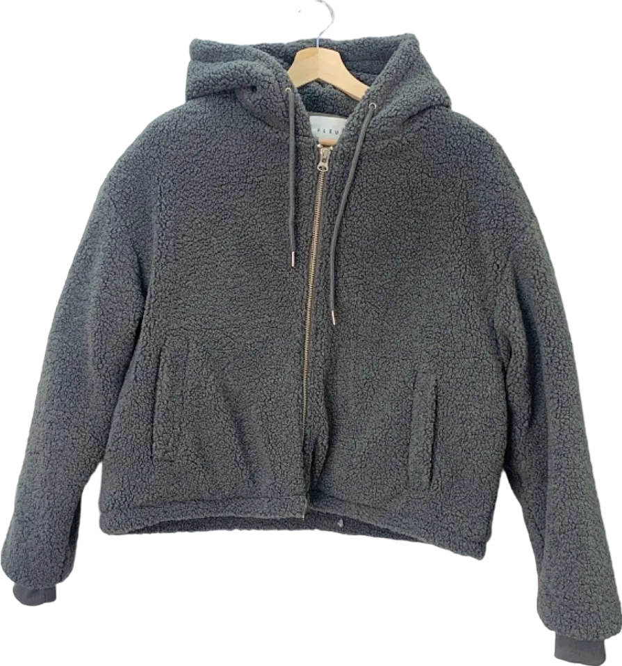 Fleur Grey Hooded Sherpa Jacket UK 12