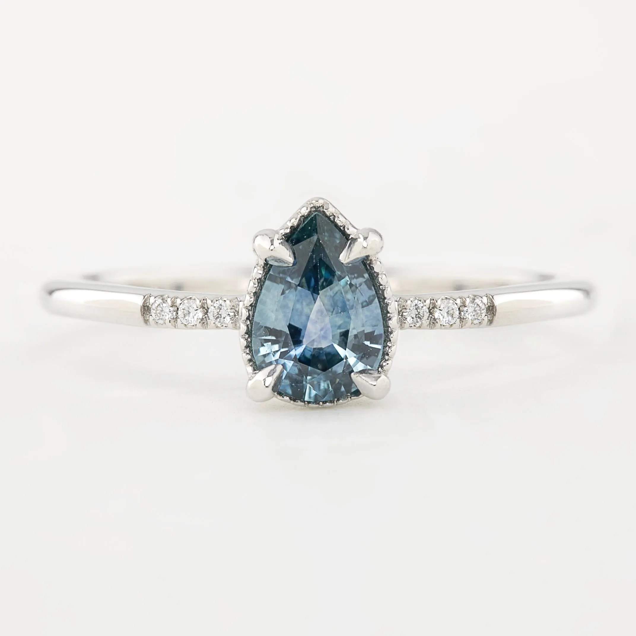 Grace Ring 0.62ct Pear Cut Blue Montana Sapphire, 14k White Gold (One of a kind)