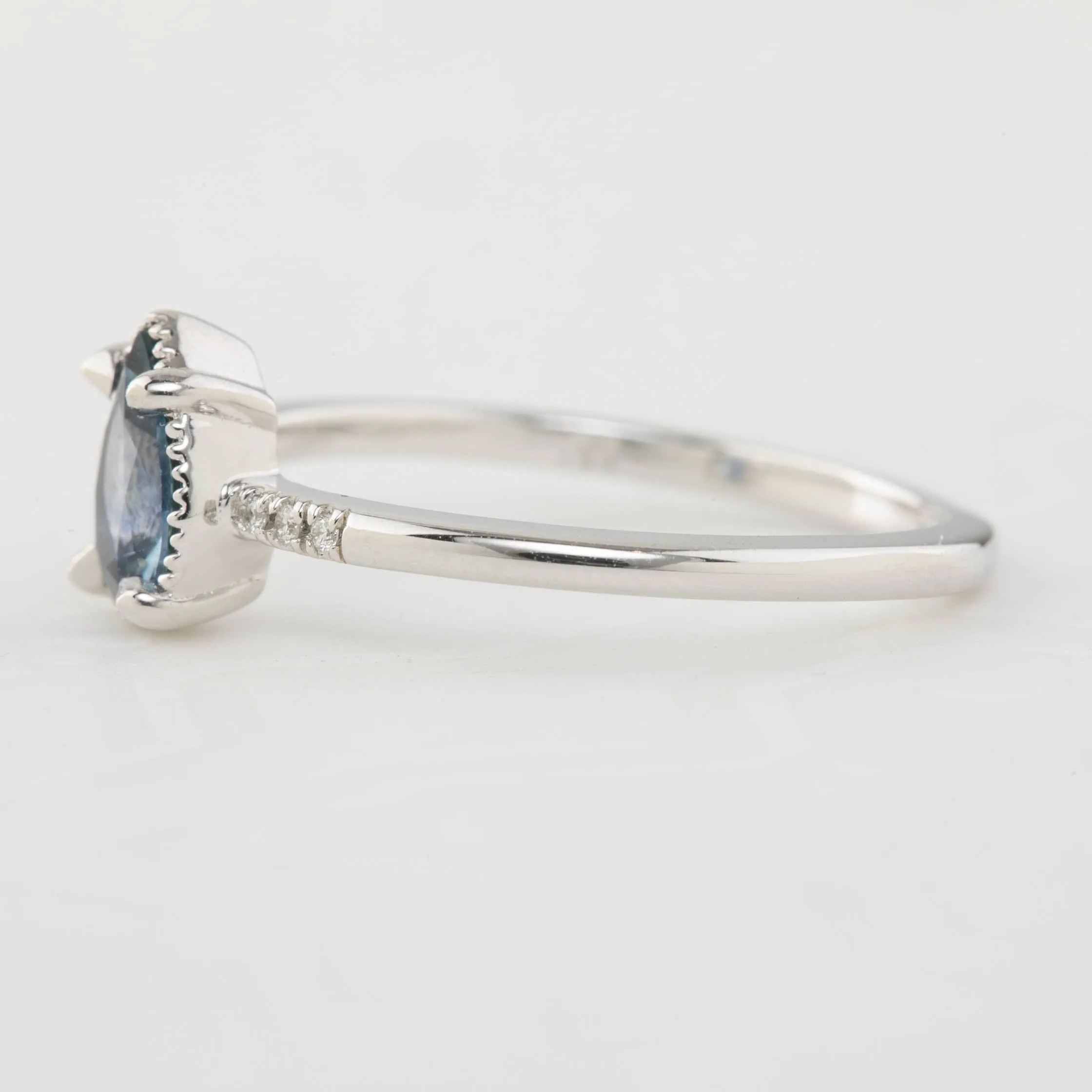 Grace Ring 0.62ct Pear Cut Blue Montana Sapphire, 14k White Gold (One of a kind)