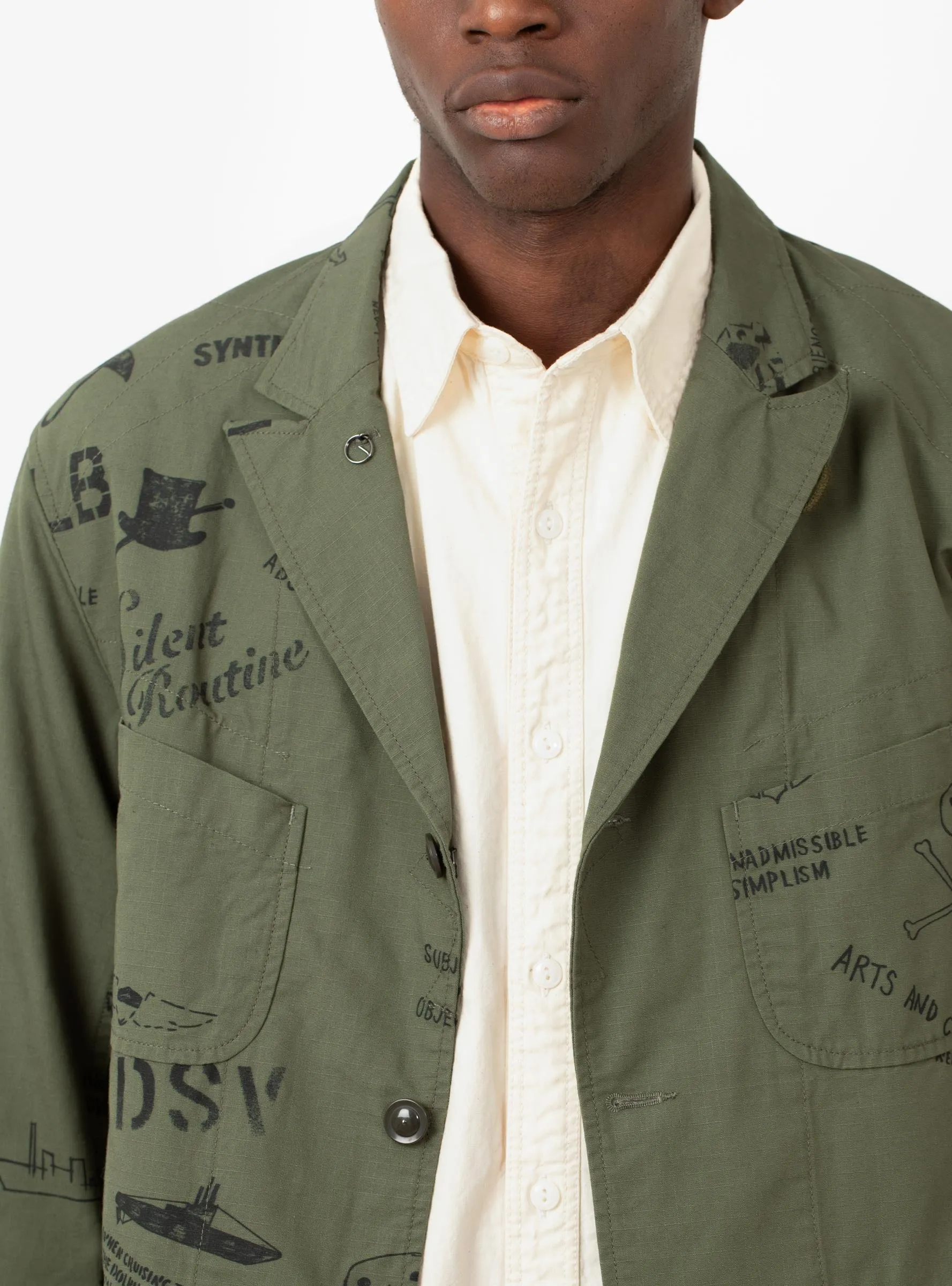 Graffiti Print Ripstop Jacket Olive