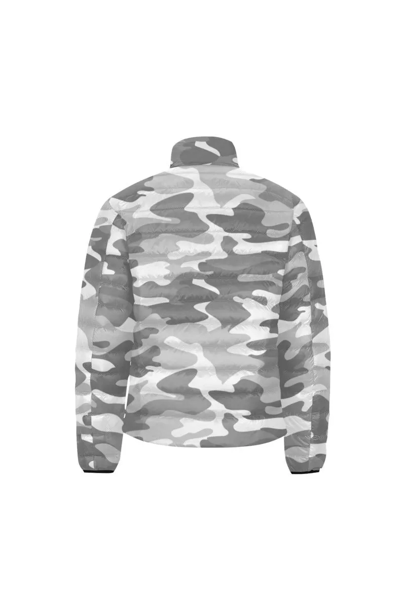 Gray Camouflage Unisex Stand Collar Padded Jacket