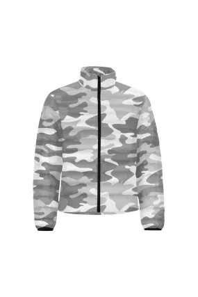 Gray Camouflage Unisex Stand Collar Padded Jacket