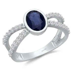 Kallati Heirloom Sapphire & Diamond Engagement Ring in 14K White Gold