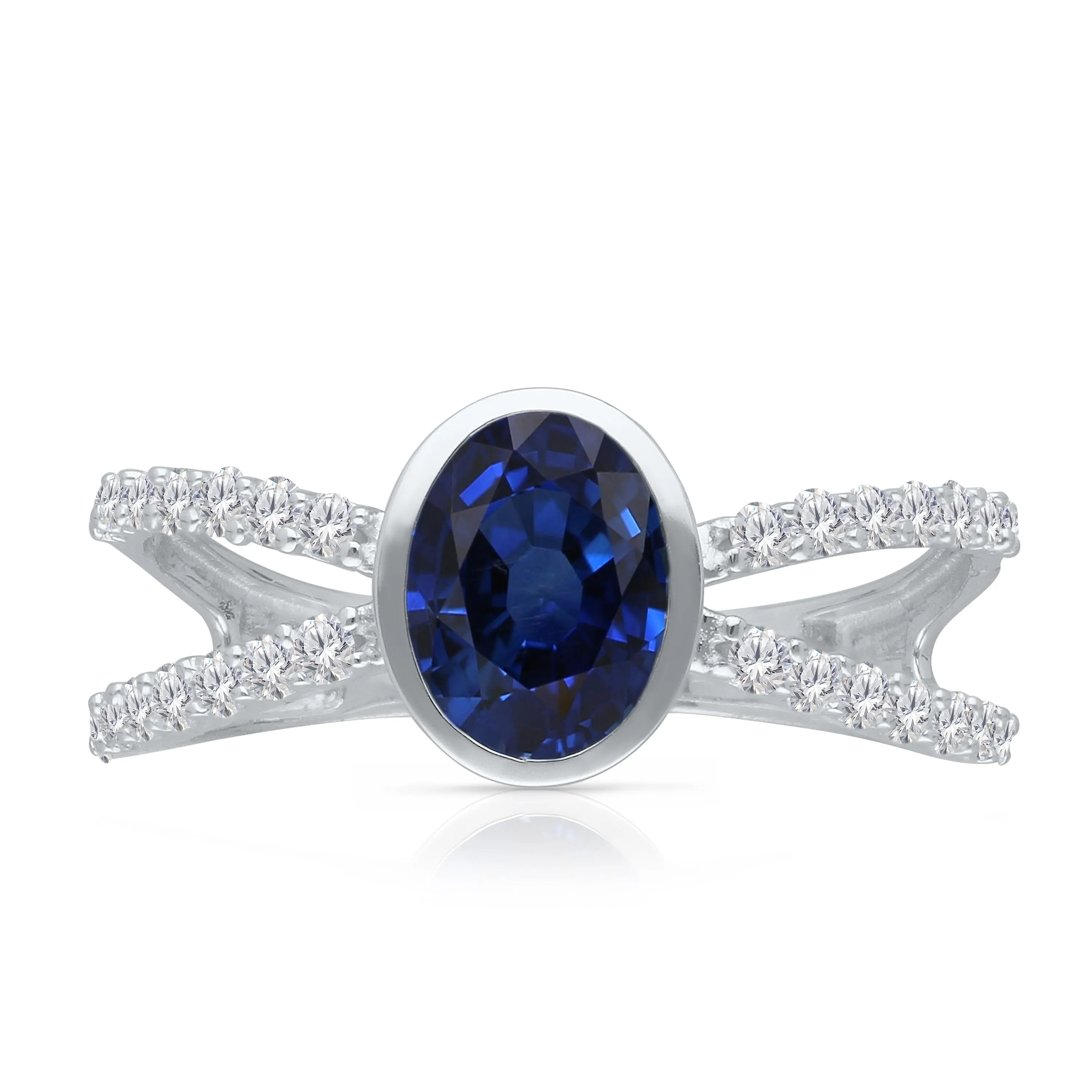 Kallati Heirloom Sapphire & Diamond Engagement Ring in 14K White Gold