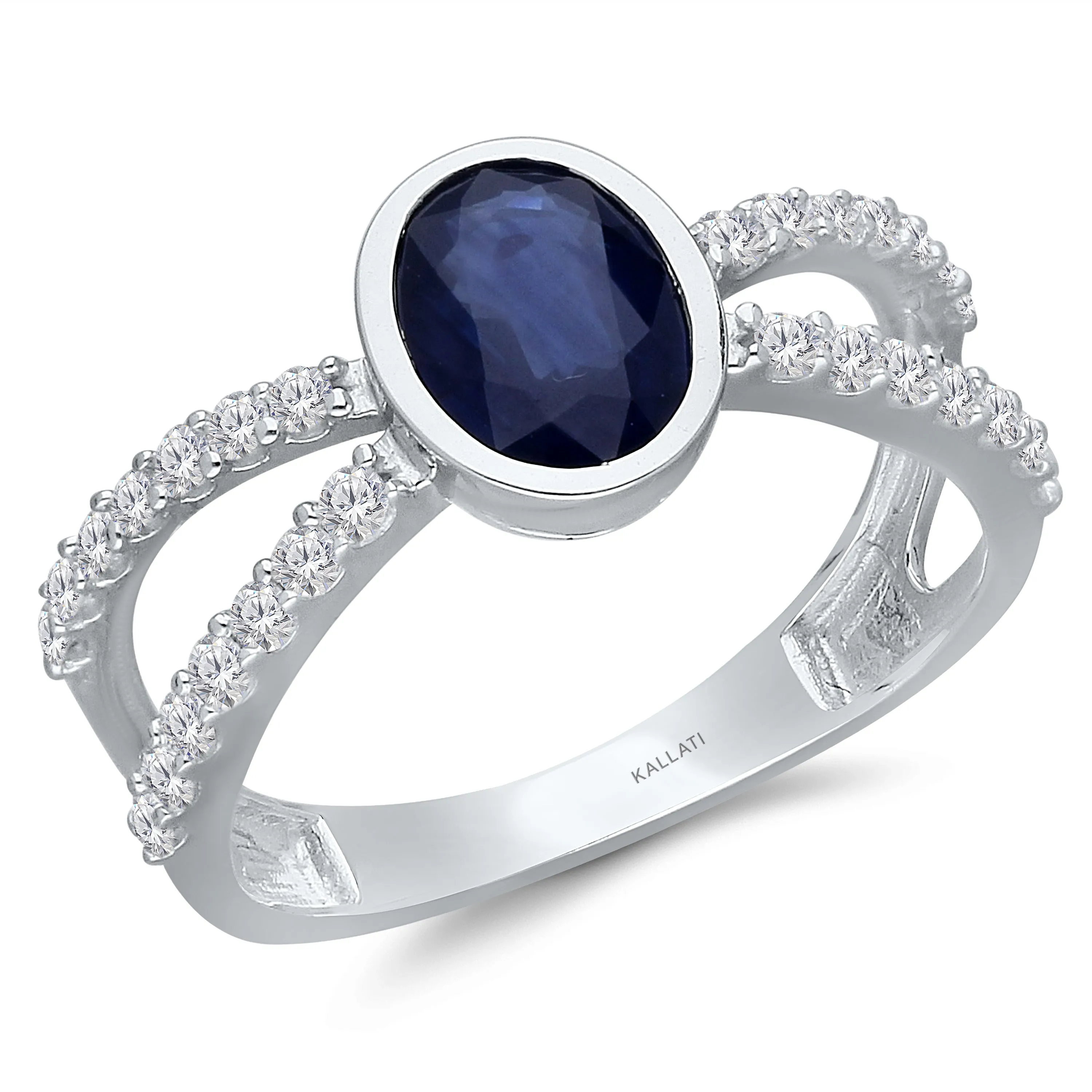 Kallati Heirloom Sapphire & Diamond Engagement Ring in 14K White Gold