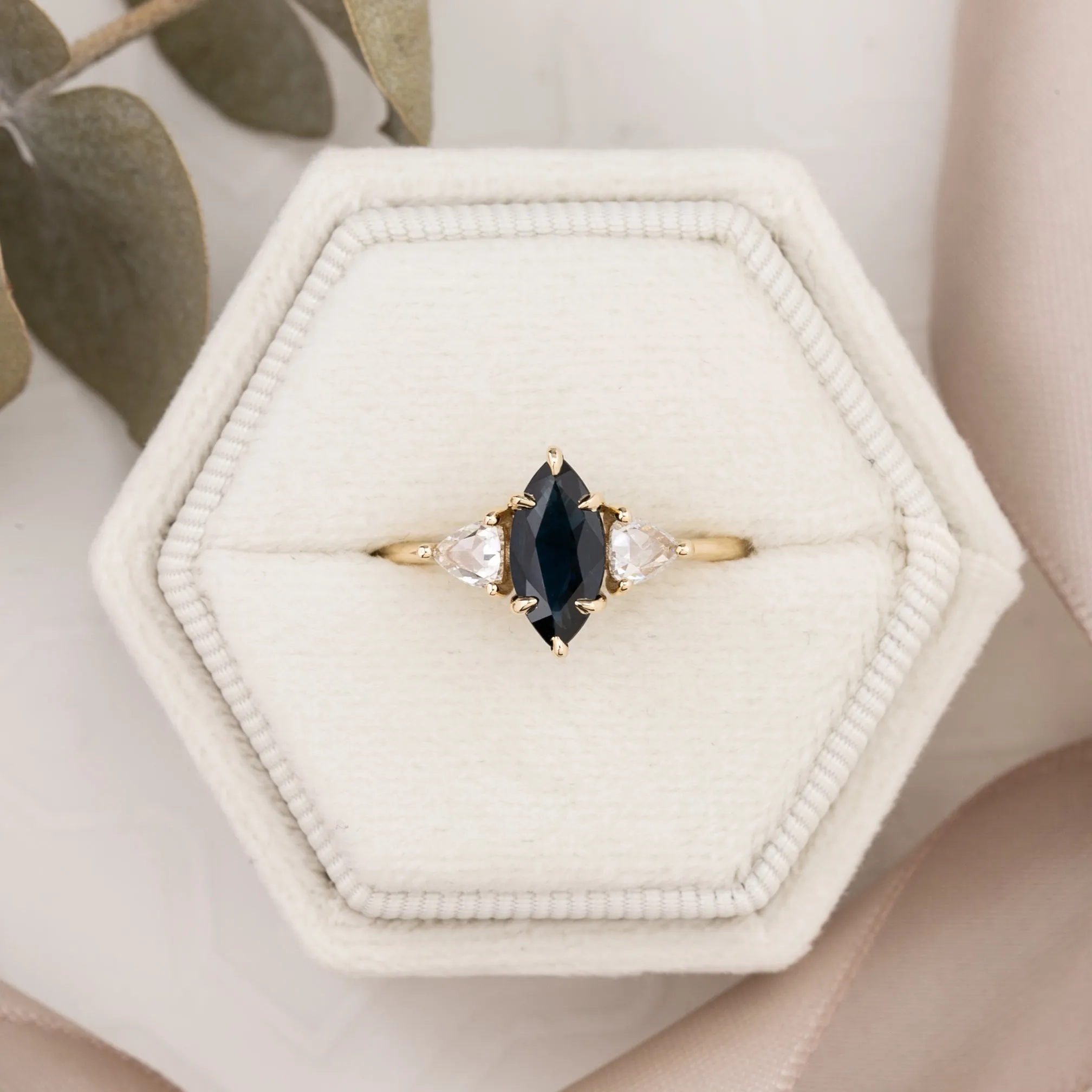 Madison Ring 1.11ct Dark Teal Blue Madagascar Sapphire, 14k Yellow Gold (One of a kind)