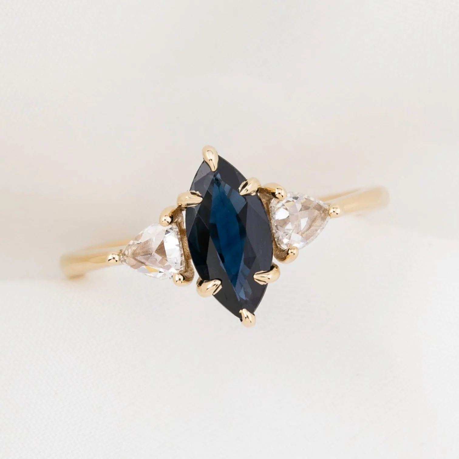 Madison Ring 1.11ct Dark Teal Blue Madagascar Sapphire, 14k Yellow Gold (One of a kind)