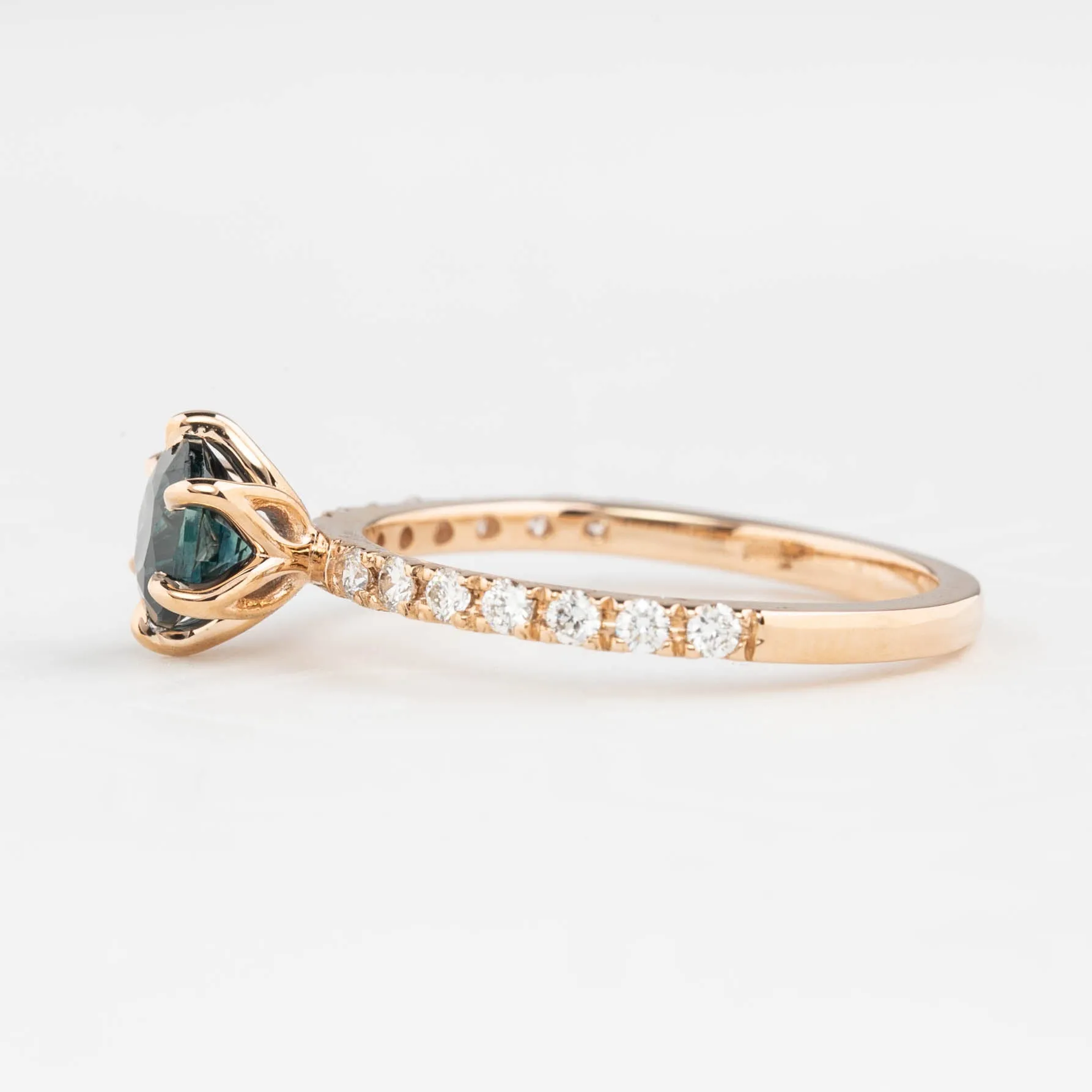 Maria Luxe Ring 1.01ct Deep Teal Blue Montana Sapphire, 14k Rose Gold (One of a kind)