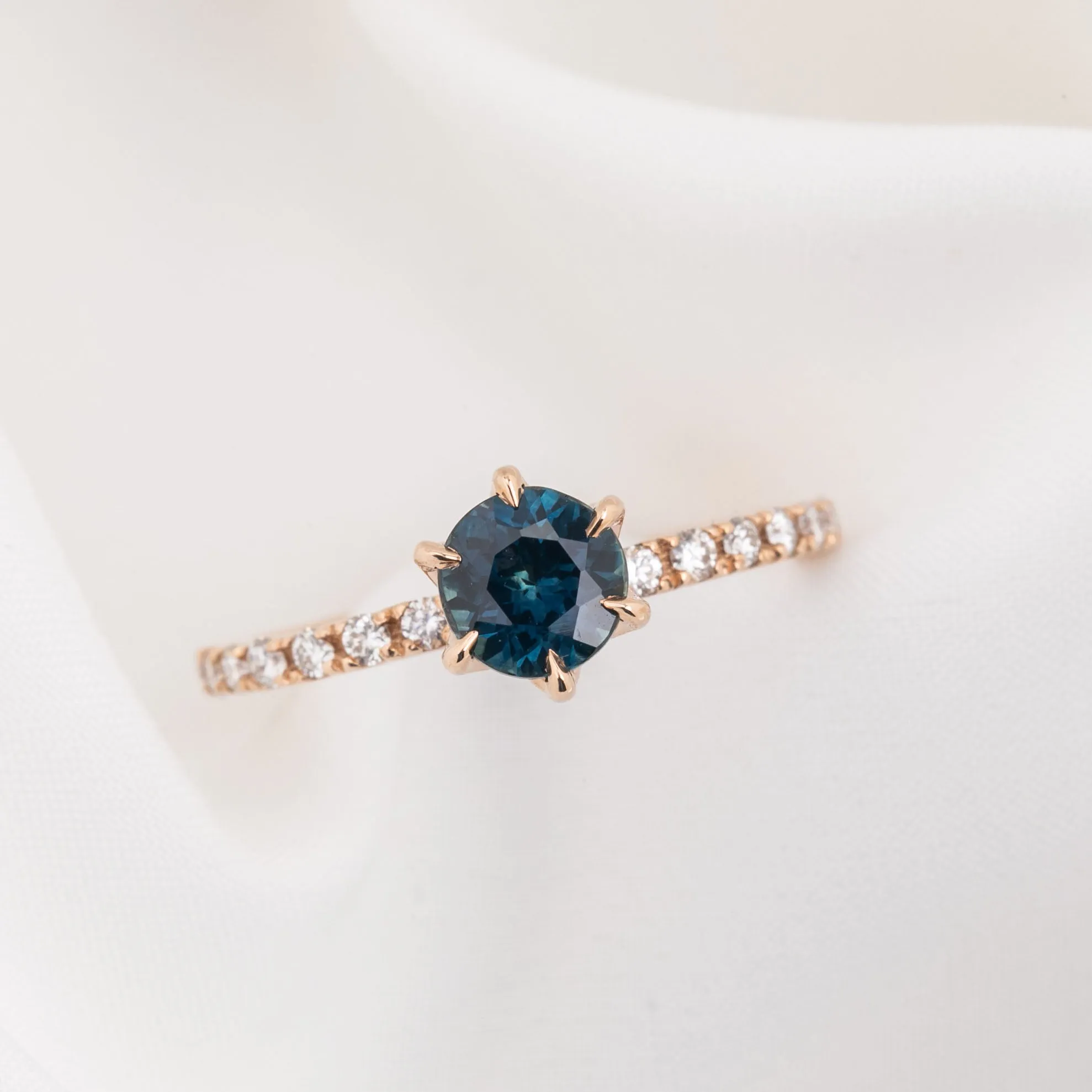 Maria Luxe Ring 1.01ct Deep Teal Blue Montana Sapphire, 14k Rose Gold (One of a kind)